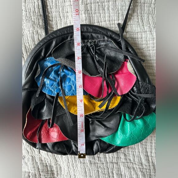 VINTAGE 80s Jewel Tone Leather Crossbody Bag Punk Bohemian Boho Weird Girl Art - Picture 7 of 10